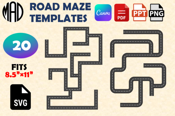 Road/Street 20 Maze Templates: Creative Activity Book Assets